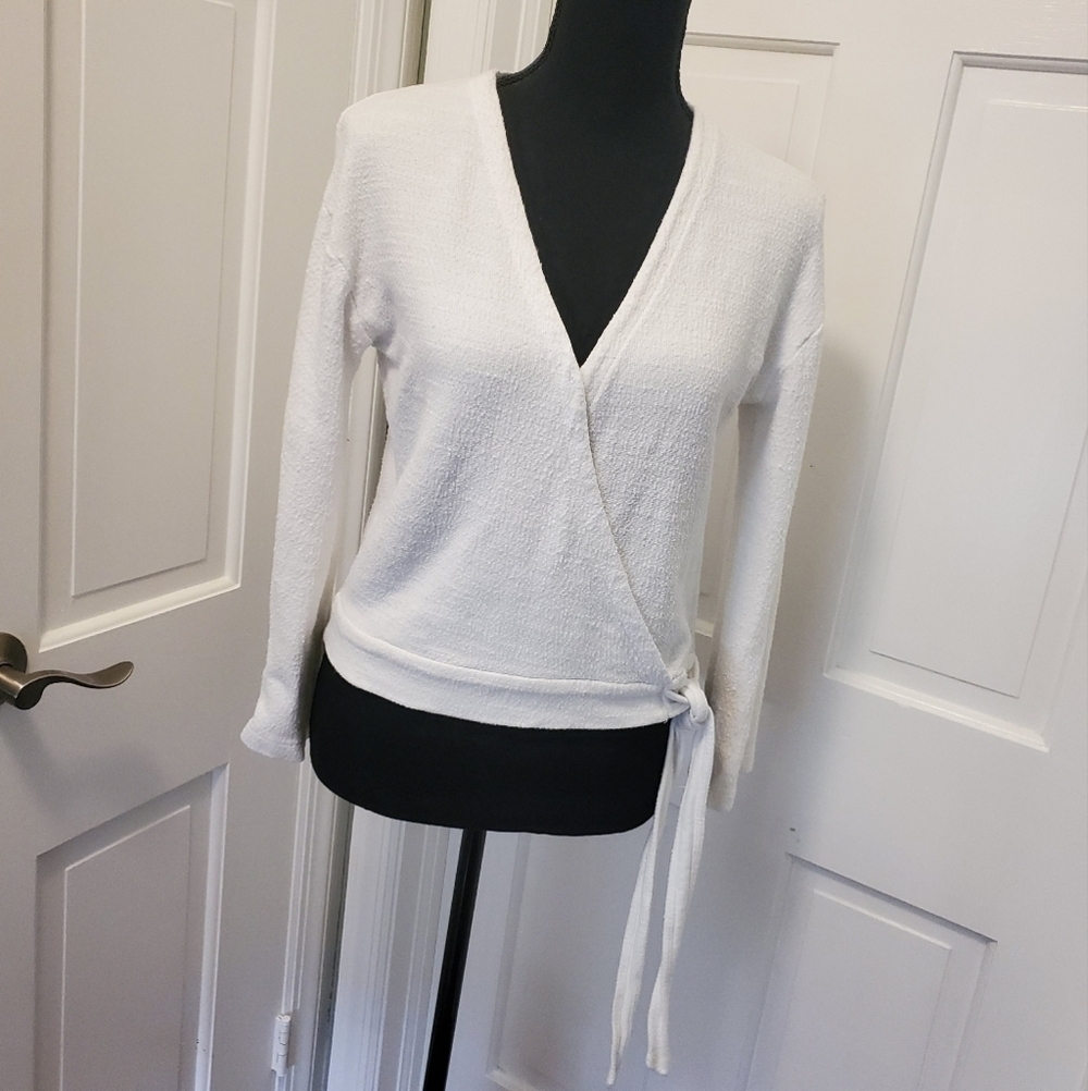 Madewell Texture & Thread White Wrap Top 100% Cotton Size XSmall